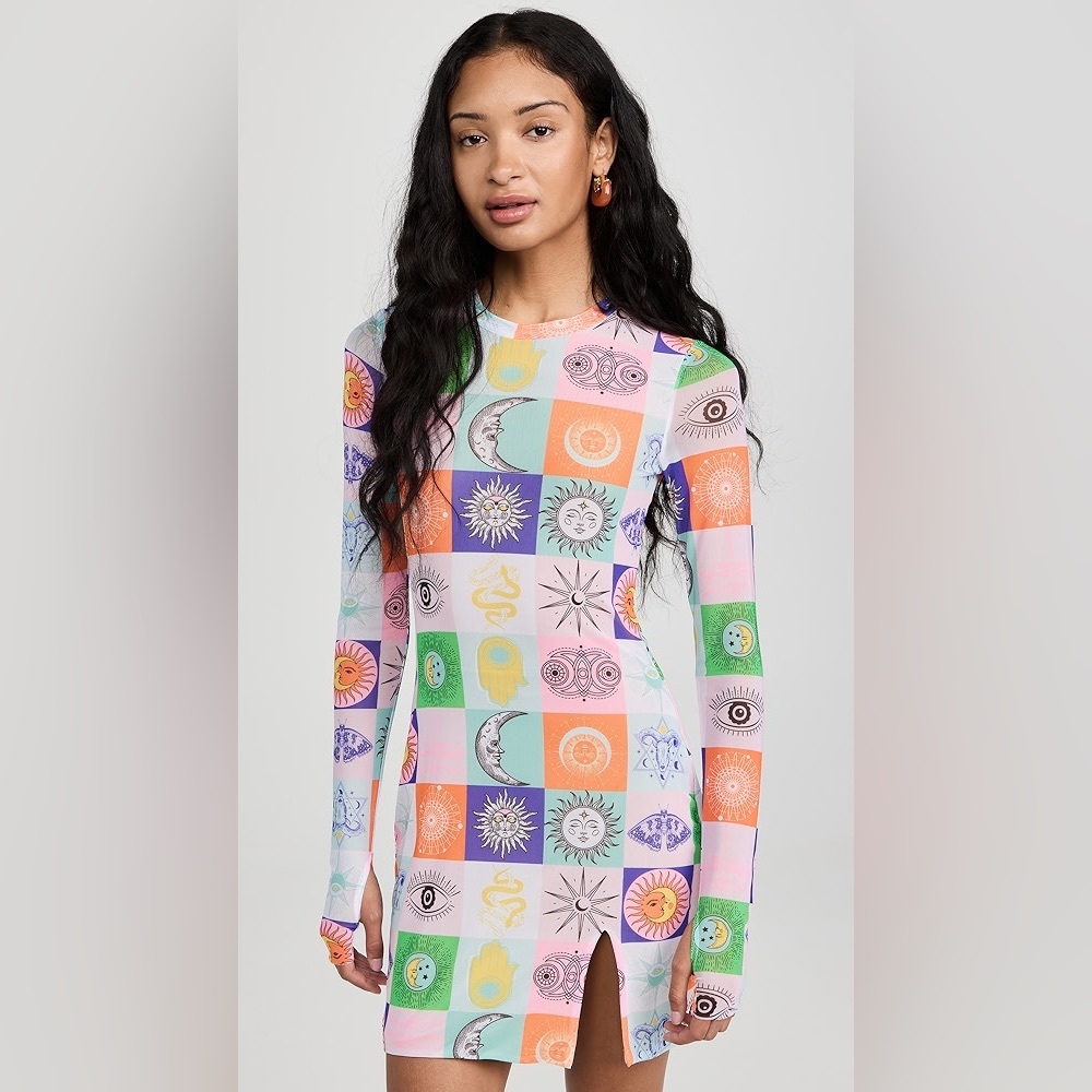 AFRM Lasso Long Sleeve Patterned Dress